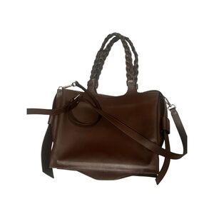 Lia Numa Womens Genuine Leather Braided Top Handle Handbag Crossbody Brown OS